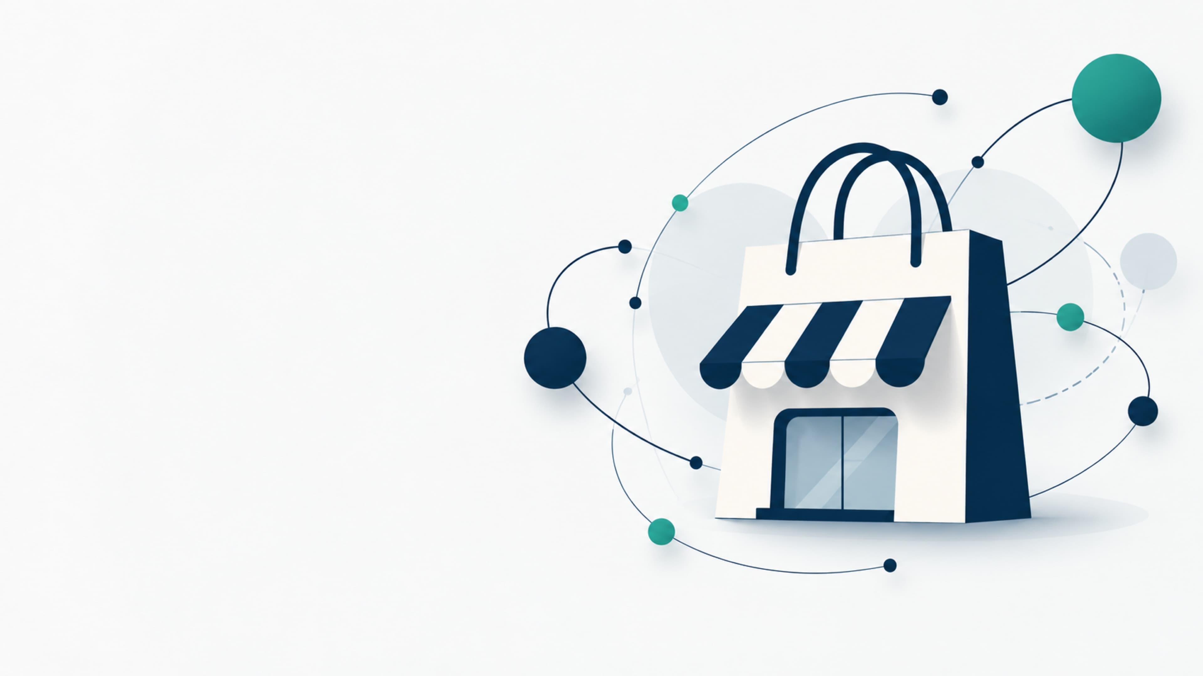 Abstract illustration of a storefront with organic traffic nodes